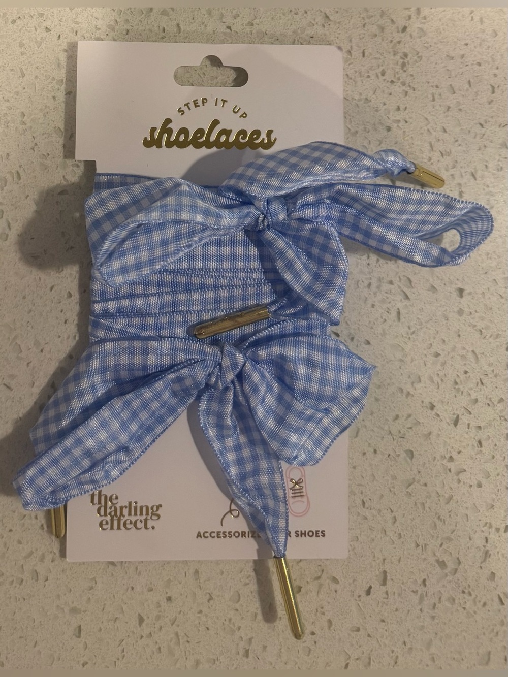NWT The Darling Effect Step It Up Blue Gingham Bow Shoelaces